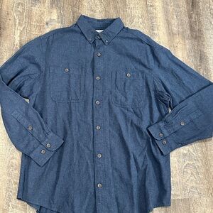 Duluth Trading 100% Cotton Mens Blue Button Up Shirt Relaxed Fit Large